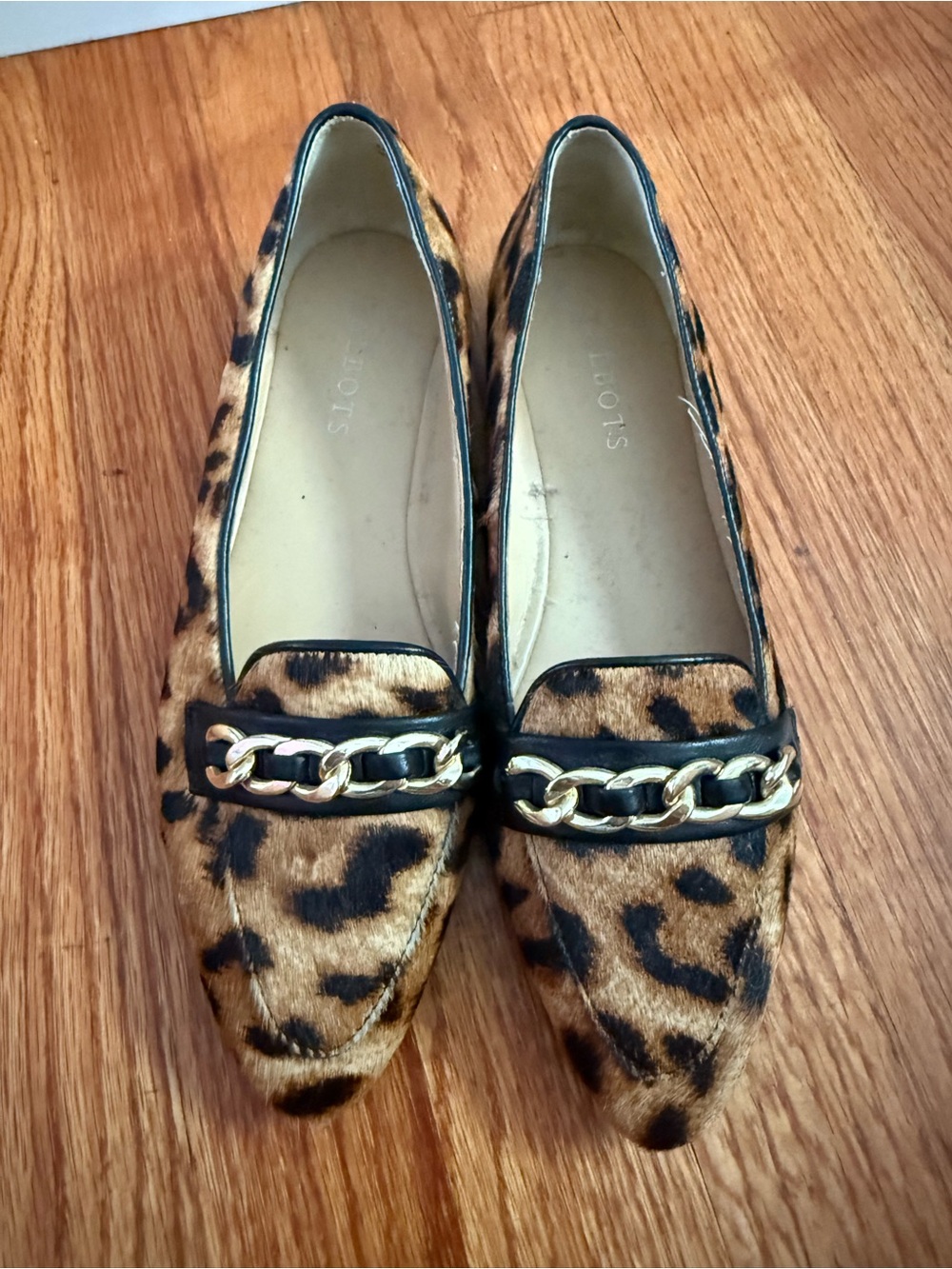 Women's TALBOTS Leather Cheetah Print Slip On Flats Shoes Gold 6.5